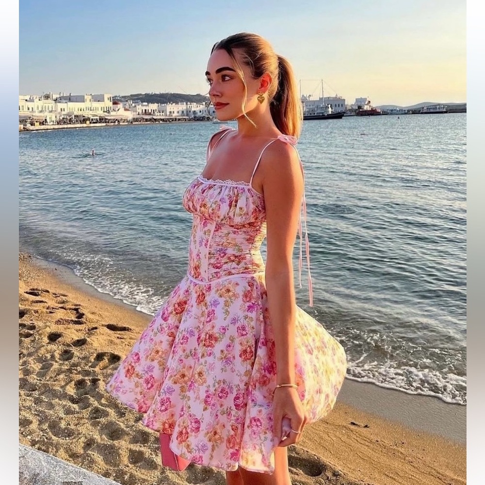 🇺🇸FIRM PRICE🇺🇸House of CB ALEJANDRA Light Lavender Print Corset Dress